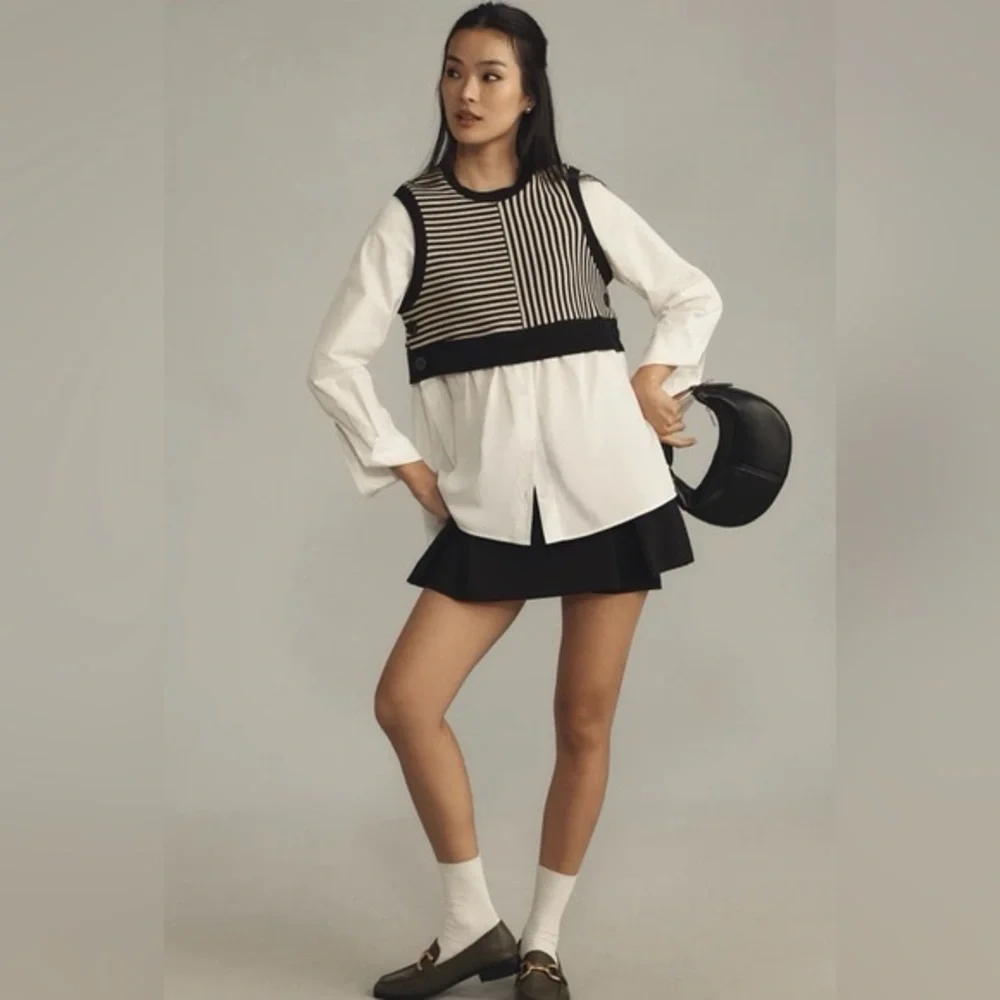 Maeve Black and White Button Down Shirt - Picture 1 of 12